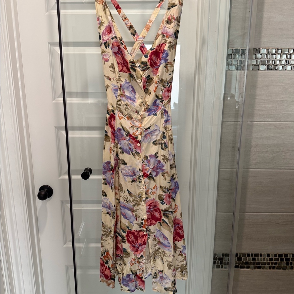 Vintage Paris Sport Club Floral Cross-Back Midi Sun Dress - Picture 1 of 5